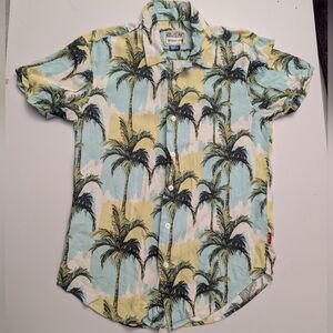 RSVLTS Men's Palm Tree Shirt - Blue and Yellow Small